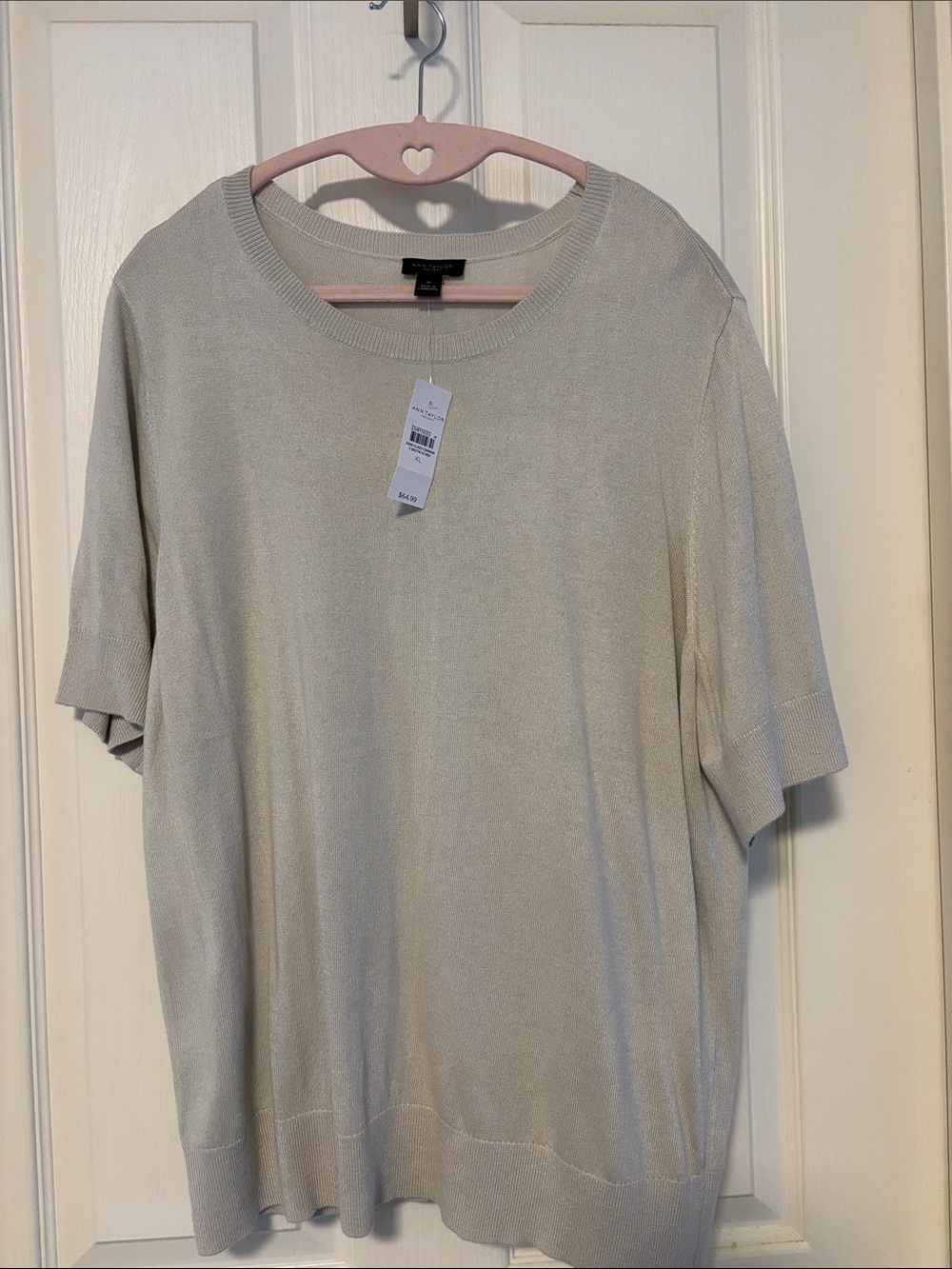 Ann Taylor Short-Sleeve Knit Tee in Light Beige